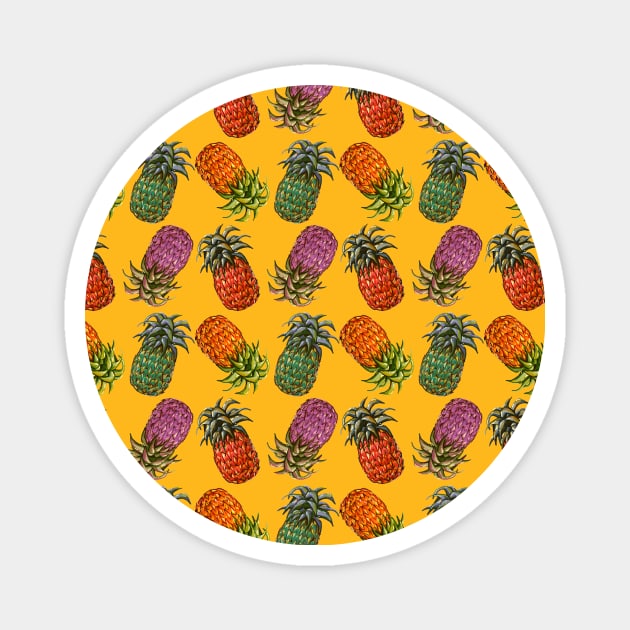 Colorful Cool Hawaiian Pineapple Fruit Pattern Tropical Summer Gift Magnet by Freid